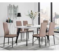 Furniturebox Andria Black Leg Marble Effect Dining Table And 6 Cappuccino Milan Black Leg Chairs