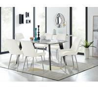 FurnitureboxUK Andria Marble Effect Dining Table With Black Legs & 6 Pesaro Velvet Silver Leg Chairs in Cream FurnitureboxUK Cream