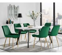 Furniturebox Andria Black Leg Marble Effect Dining Table And 6 Green Pesaro Gold Leg Chairs