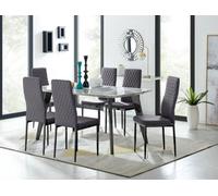 Furniturebox Andria Black Leg Marble Effect Dining Table And 6 Grey Velvet Milan Black Leg Chairs