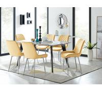 Furniturebox Andria Black Leg Marble Effect Dining Table And 6 Mustard Pesaro Silver Leg Chairs