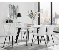 FurnitureboxUK Andria White Marble Effect & Black Leg 6 Seater Dining Table & 6 Corona Faux Leather Chairs FurnitureboxUK White