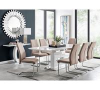 Furniturebox Arezzo Rectangular White High Gloss Large Extending 6-8 Seater Dining Table And Chairs, White Dining Table And Chairs