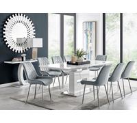 Furniturebox Arezzo Rectangular White High Gloss Large Extending 6-8 Seater Dining Table And Chairs, White Dining Table And Chairs