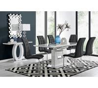 Furniturebox Arezzo White High Gloss Extending Dining Table & 6 Black Murano Faux Leather Dining Chairs
