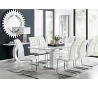 Furniturebox Arezzo White High Gloss Extending Dining Table & 8 White Murano Faux Leather Dining Chairs