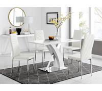 FurnitureboxUK Atlanta White High Gloss & Chrome 4 Seater Dining Table with X Shaped Legs & 4 Faux Leather Milan Chairs FurnitureboxUK White