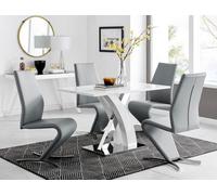 Furniturebox Atlanta Rectangular White High Gloss And Silver Metal 4 Seater Dining Table And Chairs, White Dining Table And Chairs