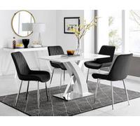 FurnitureboxUK Atlanta White High Gloss & Chrome 4 Seater Dining Table with X Shaped Legs & 4 Soft Velvet Pesaro Chairs in Black FurnitureboxUK Black
