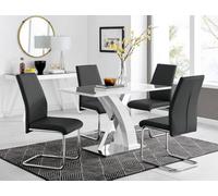FurnitureboxUK Atlanta White High Gloss & Chrome 4 Seater Dining Table with X Shaped Legs & 4 Faux Leather Lorenzo Chairs in Black FurnitureboxUK Black