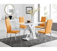 FurnitureboxUK Atlanta White High Gloss & Chrome 4 Seater Dining Table with X Shaped Legs & 4 Faux Leather Milan Chairs in Mustard FurnitureboxUK Mustard