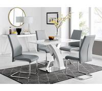 FurnitureboxUK Atlanta White High Gloss & Chrome 4 Seater Dining Table with X Shaped Legs & 4 Faux Leather Lorenzo Chairs in Grey FurnitureboxUK Grey
