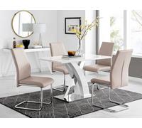 FurnitureboxUK Atlanta White High Gloss & Chrome 4 Seater Dining Table with X Shaped Legs & 4 Faux Leather Lorenzo Chairs in Beige FurnitureboxUK Beige