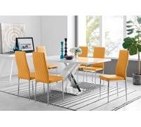 FurnitureboxUK Atlanta Modern Rectangle Chrome Metal High Gloss White Dining Table & 6 Milan Chairs Set in Mustard FurnitureboxUK Mustard