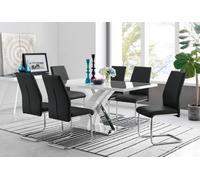 FurnitureboxUK Atlanta Modern Rectangle Chrome Metal High Gloss White Dining Table & 6 Lorenzo Chairs Set in Black FurnitureboxUK Black