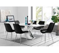 FurnitureboxUK Atlanta 6 White Dining Table & 6 Pesaro Silver Leg Chairs in Black FurnitureboxUK Black