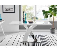 Furniturebox Atlanta White High Gloss And Chrome 6 Seater Dining Table With Statement X Shaped Legs For Modern Stylish Dining Room