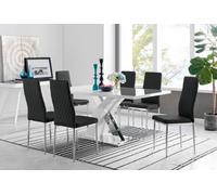 Atlanta Modern High Gloss White Dining Table And 6 Milan Chairs Set - Black