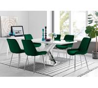 FurnitureboxUK Atlanta 6 White Dining Table & 6 Pesaro Silver Leg Chairs in Green FurnitureboxUK Green