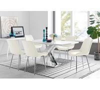 Atlanta 6 White Dining Table and 6 Pesaro Silver Leg Chairs - Cream