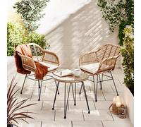 FurnitureboxUK Belize Wicker Style PE Rattan 2 Seat Outdoor Garden Bistro Table & Chairs Set, black metal hairpin legs in Light Beige FurnitureboxUK Light Beige