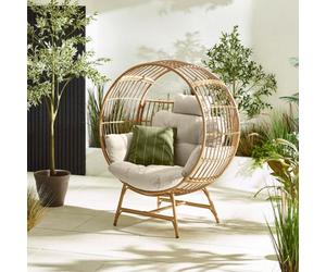 Furniturebox Boca Beige Rattan Egg Chair, Round Garden Egg Chair, Patio Deck Outdoor Egg Chair, Comfy Garden Chair + Free Cover