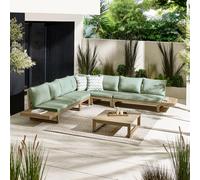 Furniturebox Brisa Wooden Garden Sofa Set - Solid Wood 8 Seat Corner L-Shaped Sofa & Coffee Table - Green Patio Outdoor Sofa Set