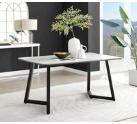 FurnitureboxUK Carson 160cm White Marble Effect Large Dining Table with Black Legs FurnitureboxUK White