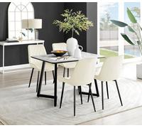FurnitureboxUK Carson White Marble Effect Dining Table & 4 Pesaro Black Leg Chairs in Cream FurnitureboxUK Cream