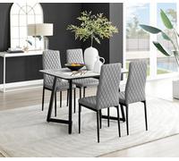 FurnitureboxUK Carson White Marble Effect Dining Table & 4 Milan Black Leg Chairs in Grey FurnitureboxUK Grey