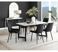 FurnitureboxUK Carson White Marble Effect Dining Table & 6 Pesaro Black Leg Chairs FurnitureboxUK Black