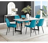 FurnitureboxUK Carson White Marble Effect Dining Table & 6 Pesaro Black Leg Chairs in Blue FurnitureboxUK Blue