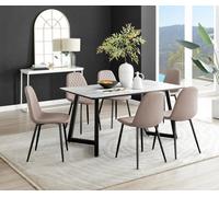 FurnitureboxUK Carson White Marble Effect Dining Table & 6 Corona Black Leg Chairs in Beige FurnitureboxUK Beige