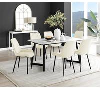 FurnitureboxUK Carson White Marble Effect Dining Table & 6 Pesaro Black Leg Chairs in Cream FurnitureboxUK Cream