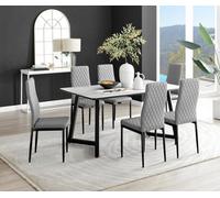 FurnitureboxUK Carson White Marble Effect Dining Table & 6 Milan Black Leg Chairs in Grey FurnitureboxUK Grey
