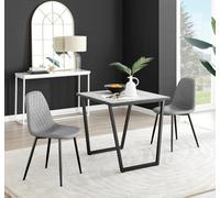 FurnitureboxUK Carson White Marble Effect Square Dining Table & 2 Faux Leather Corona Black Leg Chairs in Grey FurnitureboxUK Grey