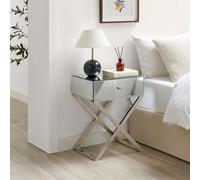 FurnitureboxUK Celeste Single Drawer Mirrored bedside Table With Silver Chrome Cross Legs FurnitureboxUK Silver