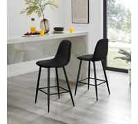 Furniturebox Corona 2X Black Faux Leather Bar Stools - Breakfast Bar Stools - Kitchen Bar Stools - Bar Chairs - Kitchen Stools
