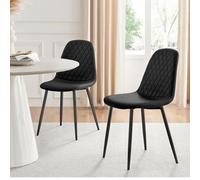 Furniturebox Corona 2X Black Faux Leather Dining Chairs - Dining Chairs Set Of 2 - Black Dining Chairs - Kitchen Chairs