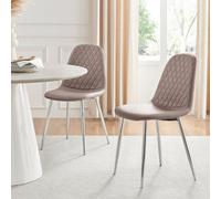 Furniturebox Corona 2X Cappuccino Faux Leather Silver Legs Dining Chairs - Dining Chairs Set Of 2 - Cappuccino Dining Chairs