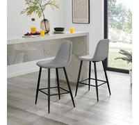 Furniturebox Corona 2X Grey Faux Leather Black Legs Bar Stools - Breakfast Bar Stools - Kitchen Bar Stools - Bar Chairs