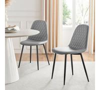 Furniturebox Corona 2X Grey Faux Leather Black Legs Dining Chairs - Dining Chairs Set Of 2 - Grey Dining Chairs - Kitchen Chairs