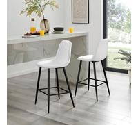 Furniturebox Corona 2X White Faux Leather Black Legs Bar Stools - Breakfast Bar Stools - Kitchen Bar Stools - Bar Chairs