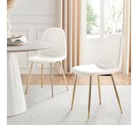FurnitureboxUK 2x Corona Gold Leg Faux Leather Dining Chair in White FurnitureboxUK White