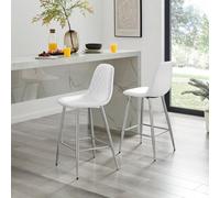 Furniturebox Corona 2X White Faux Leather Silver Legs Bar Stools - Breakfast Bar Stools - Kitchen Bar Stools - Bar Chairs