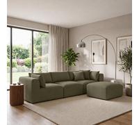 Furniturebox Drift Green Boucle 3 Seater Modular Chaise Lounge Sofa - 3 Seat Boucle Sofa - 3 Seater Sofa