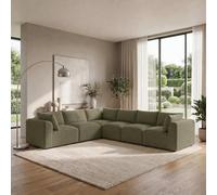 Furniturebox Drift Green Boucle 5 Seater L-Shaped Modular Corner Sofa - 5 Seat L Shape Sofa Corner Sofa