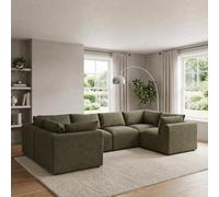 Furniturebox Drift Green Boucle 5 Seater U-Shaped Modular Corner Sofa - Modern U Shape Sofa - 5 Seater Sofa U Shape Sofa