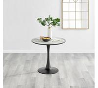 Furniturebox Elina Small Scratch Resistant Melamine White Marble Effect Round 2 Seater Dining Table With Black Pedestal Base