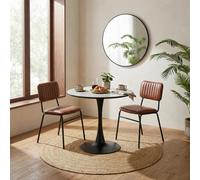 FurnitureboxUK Elina White Marble Effect Round Dining Table with 2 Tan Delta Chairs FurnitureboxUK Tan